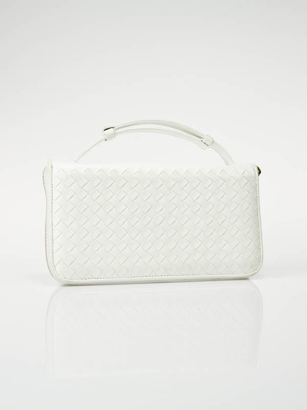 Bottega Veneta White Intrecciato Nappa Leather Wallet Clutch Bag