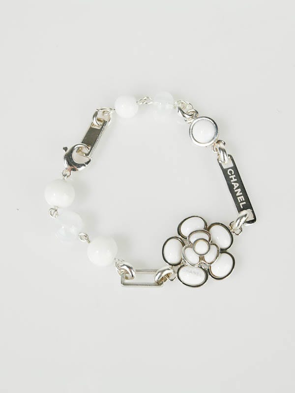 Chanel White Pearlescent Resin and Sterling Silver Camellia Flower
