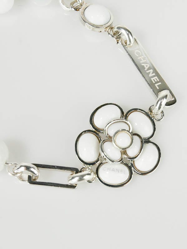Chanel White Pearlescent Resin and Sterling Silver Camellia