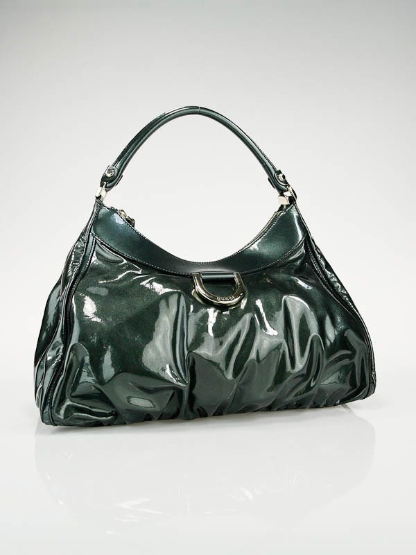 Gucci Green Patent Leather D Gold Large Hobo Bag