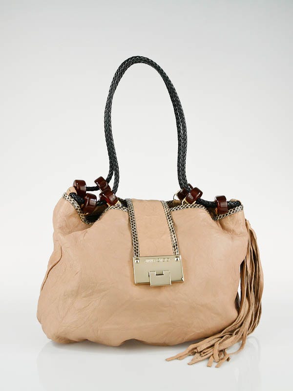 Jimmy Choo Nude Drummed Leather and Elaphe Snake Shoulder Bag