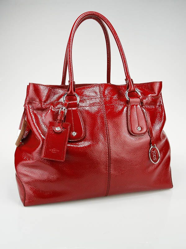 Tod's Red Patent Leather New Restyling Large D-Bag Media Bag