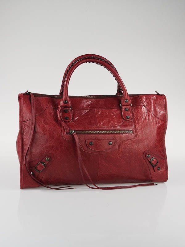 Balenciaga Sanguine Distressed Lambskin Leather Work Bag