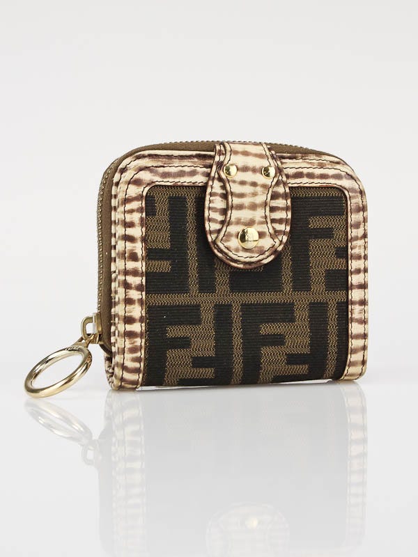 Fendi Tobacco Zucca Canvas and Zebra Print Leather Small Zippy Wallet