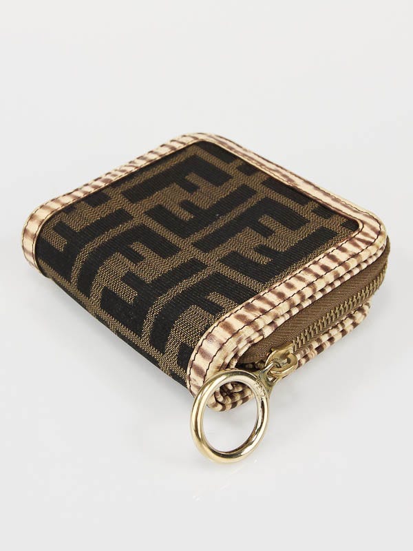 Fendi Tobacco Zucca Canvas and Zebra Print Leather Small Zippy