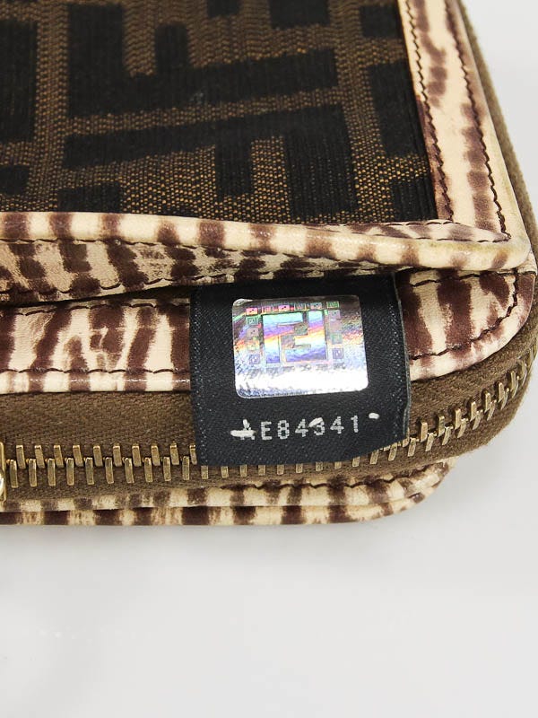 Fendi Tobacco Zucca Canvas and Zebra Print Leather Small Zippy