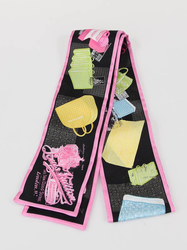 Louis Vuitton Black Silk Colorful Travel Bandeau Scarf