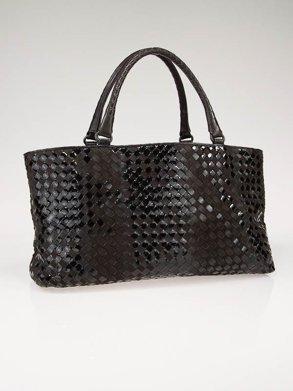 Bottega Veneta Brown Suede and Black Patent Leather Intrecciato