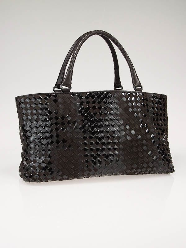 Bottega Veneta Brown Suede and Black Patent Leather Intrecciato Rugiada Shopper Tote Bag