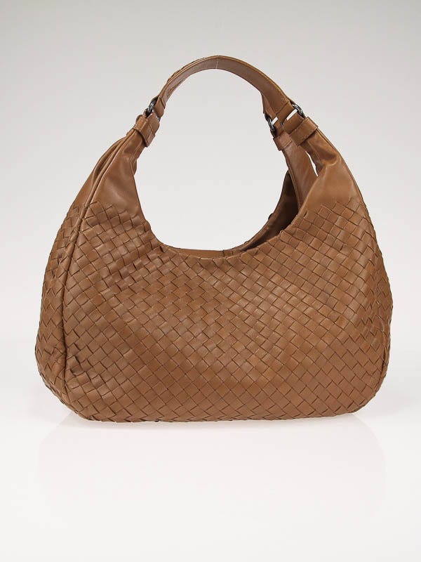 Bottega Veneta Camel Woven Leather Medium Campana Bag