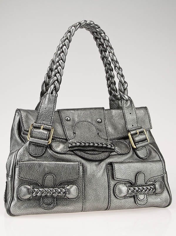 Valentino Garavani Metallic Anthracite Leather Histoire Bag