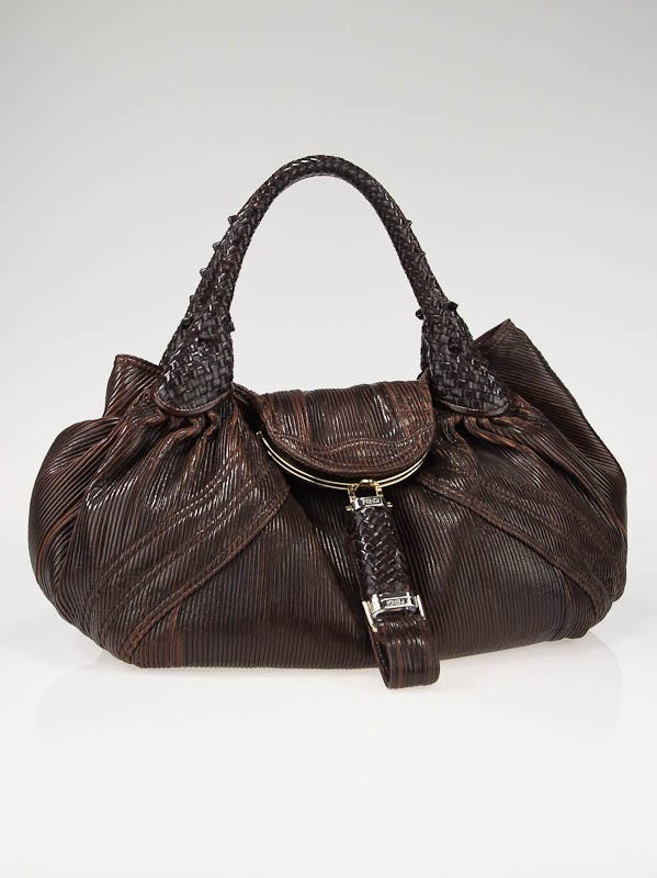 FENDI Spy Nappa Leather Satchel Bag Brown 8BR511