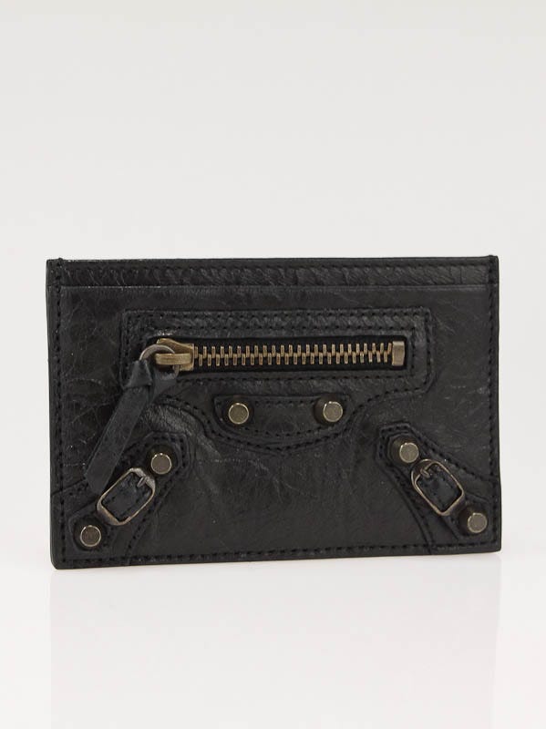 Balenciaga Black Lambskin Leather Arena Classic Single Card Holder