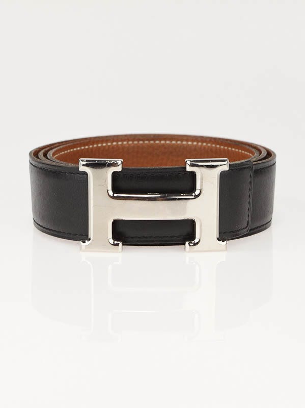 Hermes Constance H Palladium Plated Black Box/Gold Togo 32mm Belt Leather Belt