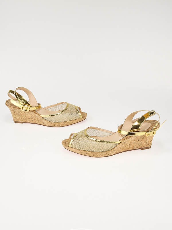 Christian Louboutin Gold Mesh Cork Wedge Sandals Size 8.5