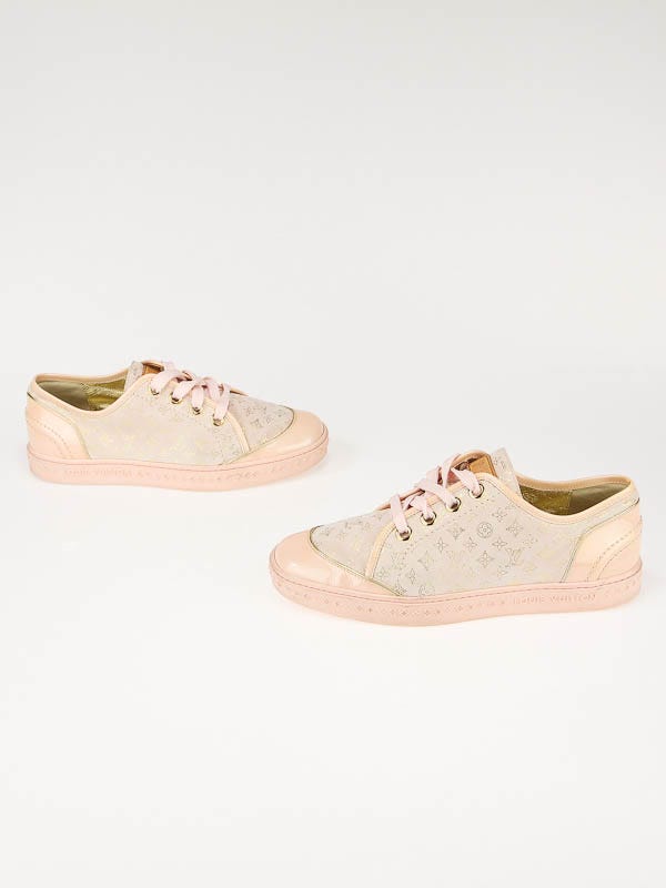 Louis Vuitton Pink Monogram Mini Lin and Patent Leather Trim Sneakers Size 6.5