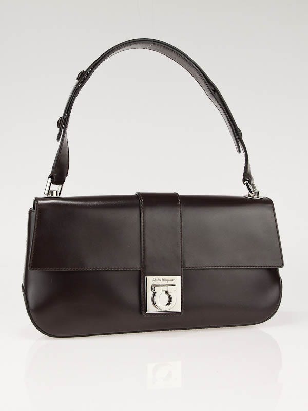 Salvatore Ferragamo Brown Calfskin Leather Small Shoulder Bag