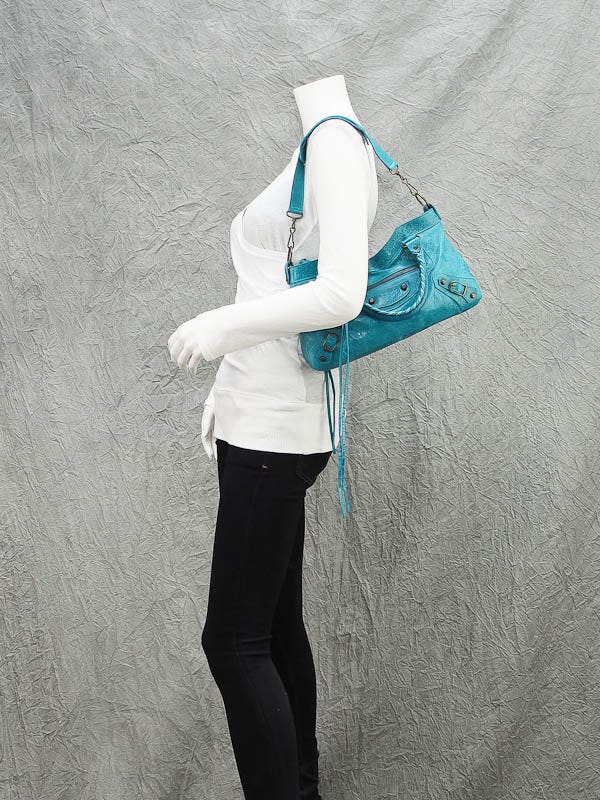Balenciaga Turquoise Chevre Leather Motorcycle First Bag | Yoogi's