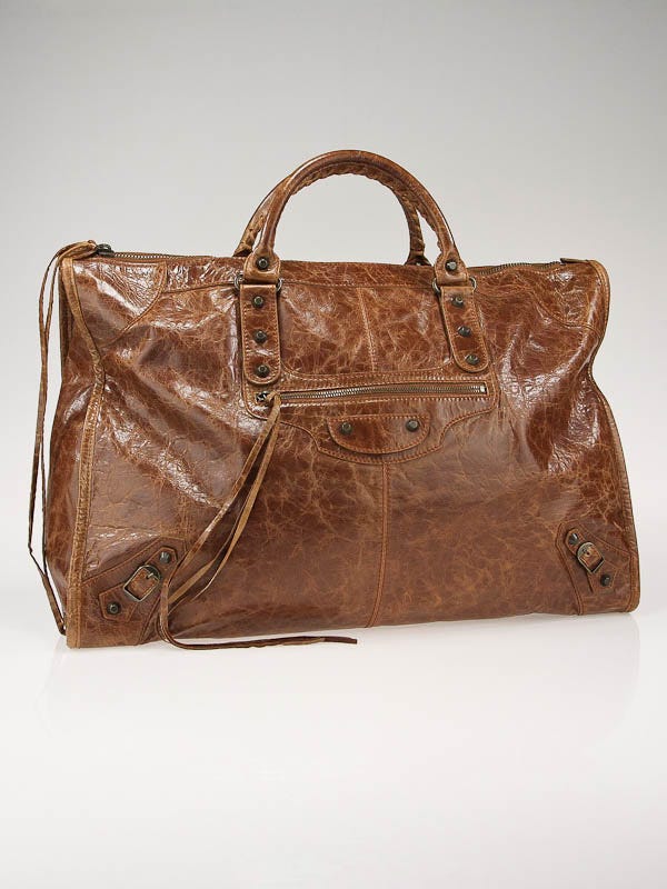 Balenciaga Camel/Cognac Lambskin Leather Weekender Bag
