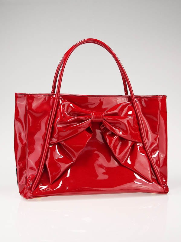 Valentino Red Coated Canvas Bow Tote Bag