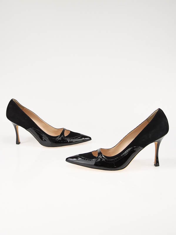 Manolo Blahnik Black Suede and Patent Leather Pumps Size 9