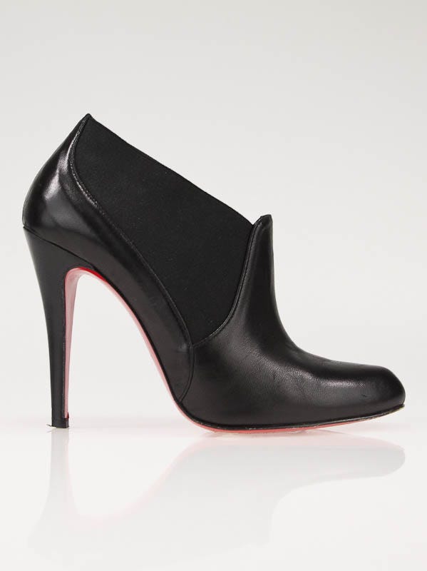 Christian Louboutin Black Leather and Elastic Ankle Boot Heels Size 7.5