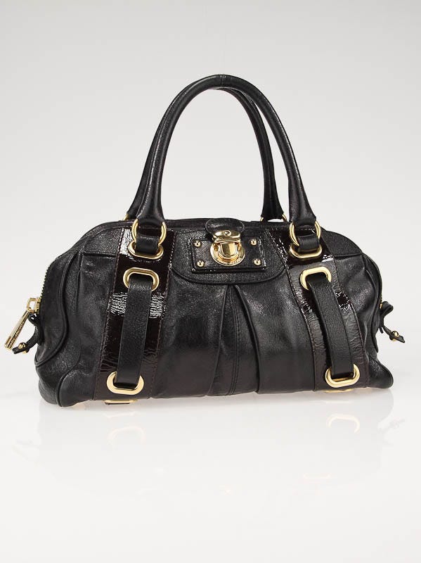 Marc Jacobs Black Leather Striping Trish Bowler Bag | Yoogi's Closet