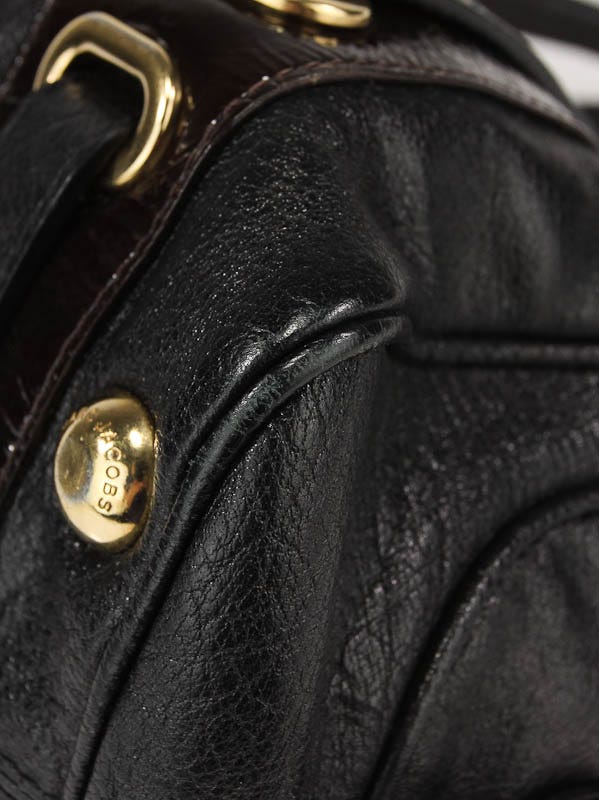 Marc Jacobs Black Leather Striping Trish Bowler Bag | Yoogi's Closet
