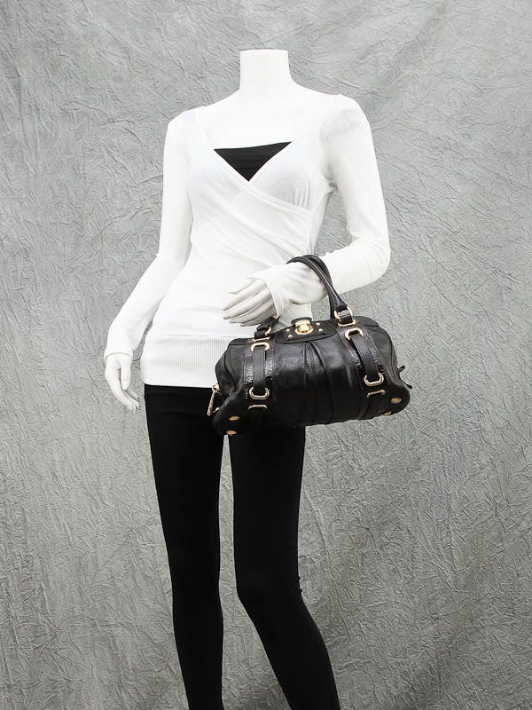 バッグ Marc Jacobs ZIP BOWLER BLACK Marc Jacobs Black Leather Striping Trish Bowler Bag | Yoogi's Closet