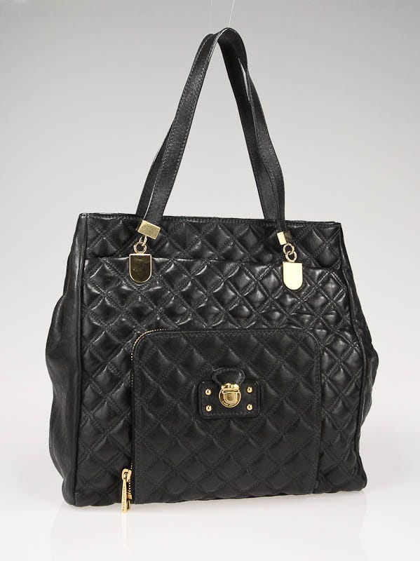 Marc Jacobs Black Leather Soft Quilting Holdall Tote Bag