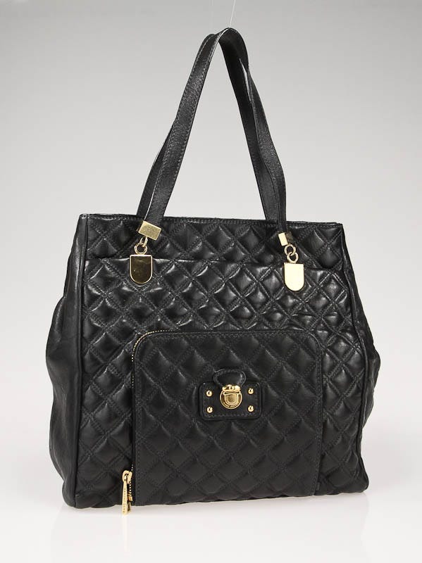 Marc Jacobs Black  Leather Soft Quilting Holdall Tote Bag