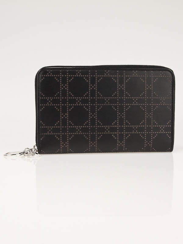 Christian Dior Black Perforated Leather Cannage Zip Wallet