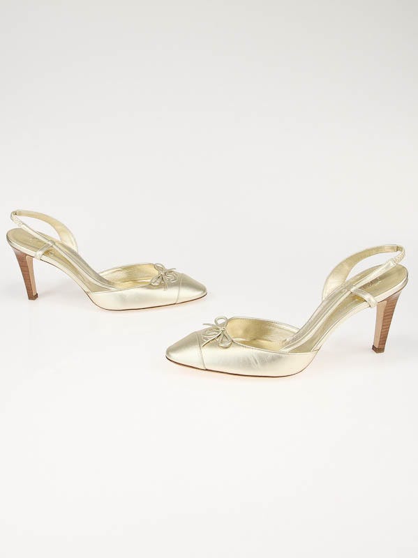 Chanel Gold Leather Cap Toe Pumps Size 11