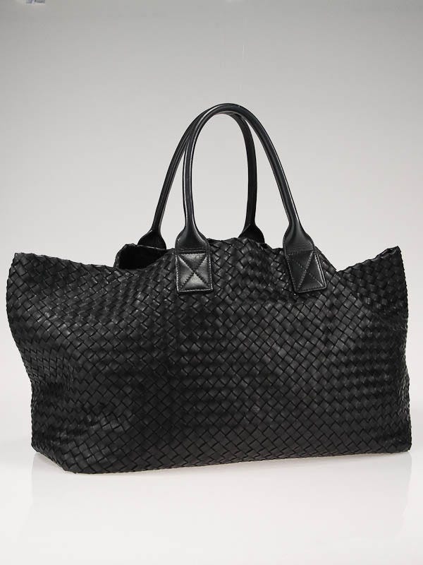 Bottega Veneta Limited Edition Black Woven Leather Cabat Large Tote Bag