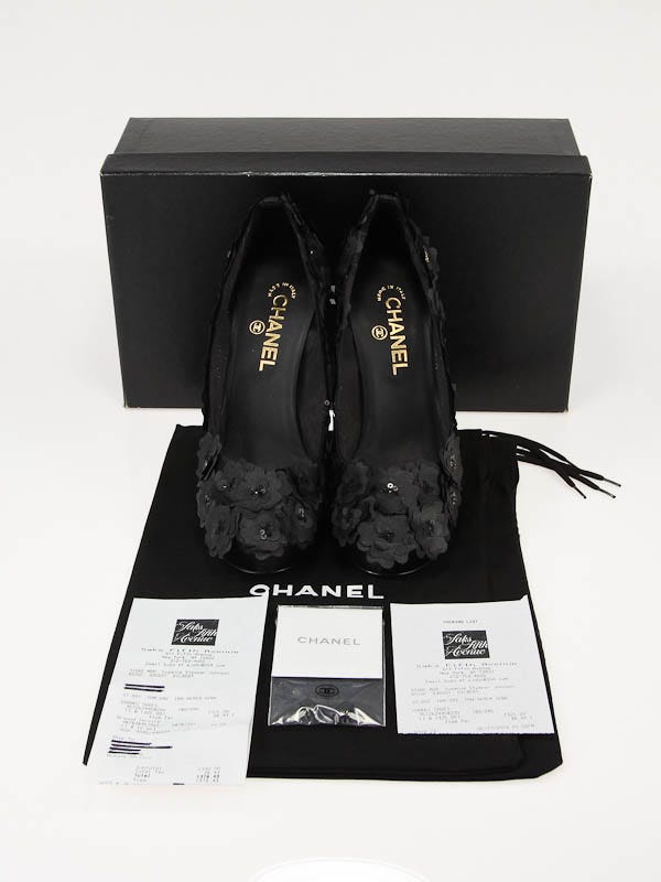 Chanel Black Leather and Organza Camellia Flower Platform Pumps Size 8.5 - Yoogi's  Closet