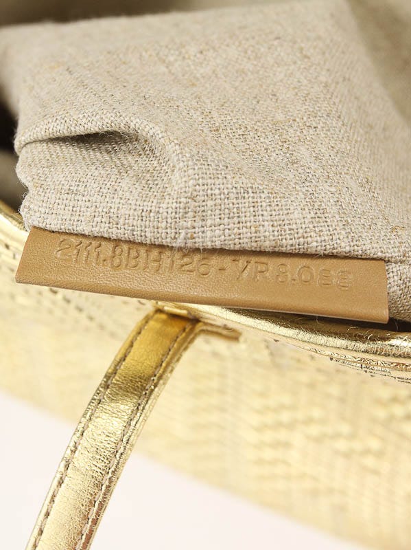 Fendi Gold Woven Leather Medium Shopper Roll Tote Bag - 8BH126