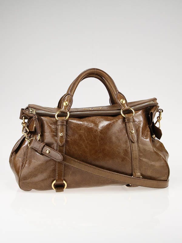 Miu Miu Brown Vitello Lux Fold-Over Bow Large Satchel Bag