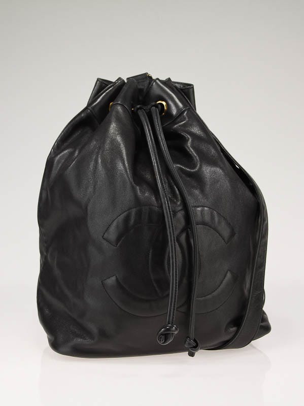 Chanel Black Lambskin Leather Drawstring Bag