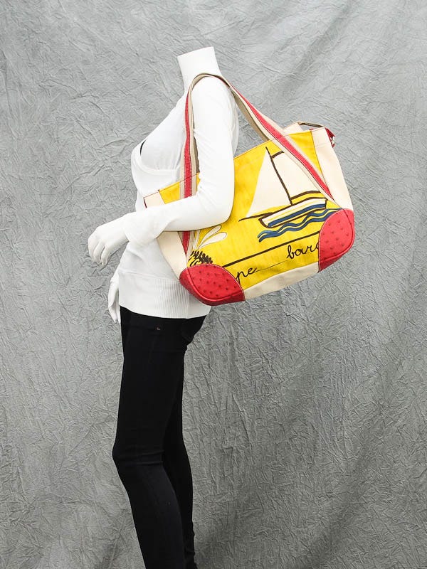 Prada Sail Boat Canvas with Ostrich Trim Tote Bag BR2951