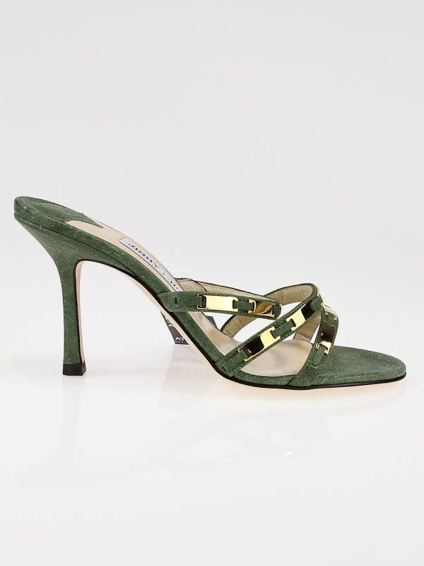 【新品未使用】JIMMY CHOO／CALLIE グリーン Jimmy Choo Military Green Camel Leather Verity Open-Toe Slide
