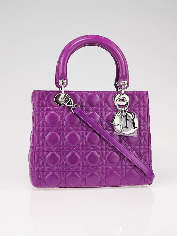 Christian Dior Purple Lady Dior Cannage Lambskin Leather Medium Bag