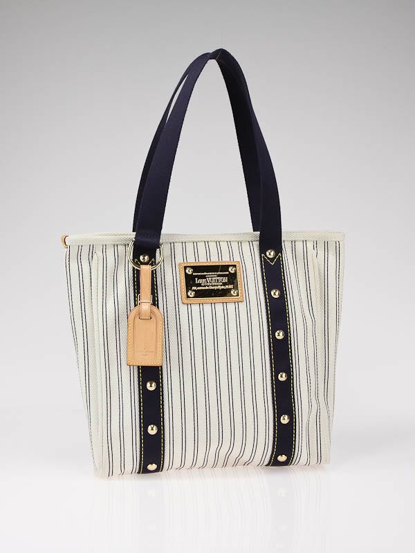 Louis Vuitton, Bags, Louis Vuitton Cabas Navy Striped Antigua Mm White  And Blue Canvas Leather Tote