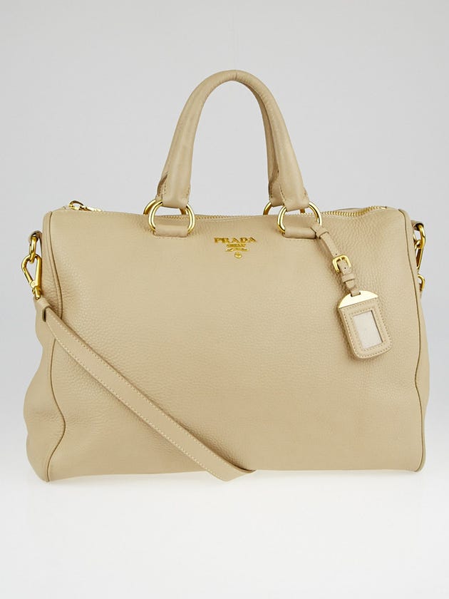 Prada Talco Vitello Daino Leather Top Handle Bauletto Tote Bag