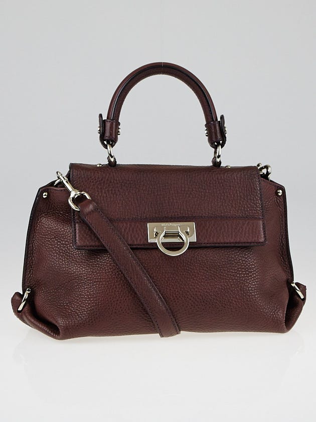 Salvatore Ferragamo Burgundy Pebbled Calfskin Leather Small Sofia Bag