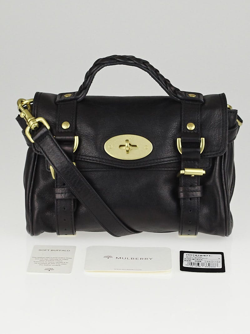 Mulberry Black Polished Buffalo Leather Mini Alexa Satchel