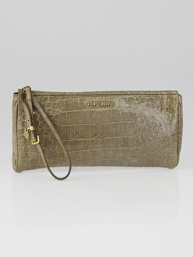 Miu Miu Grey Crocodile Embossed Patent Leather St. Cocco Lux Wristlet Clutch Bag
