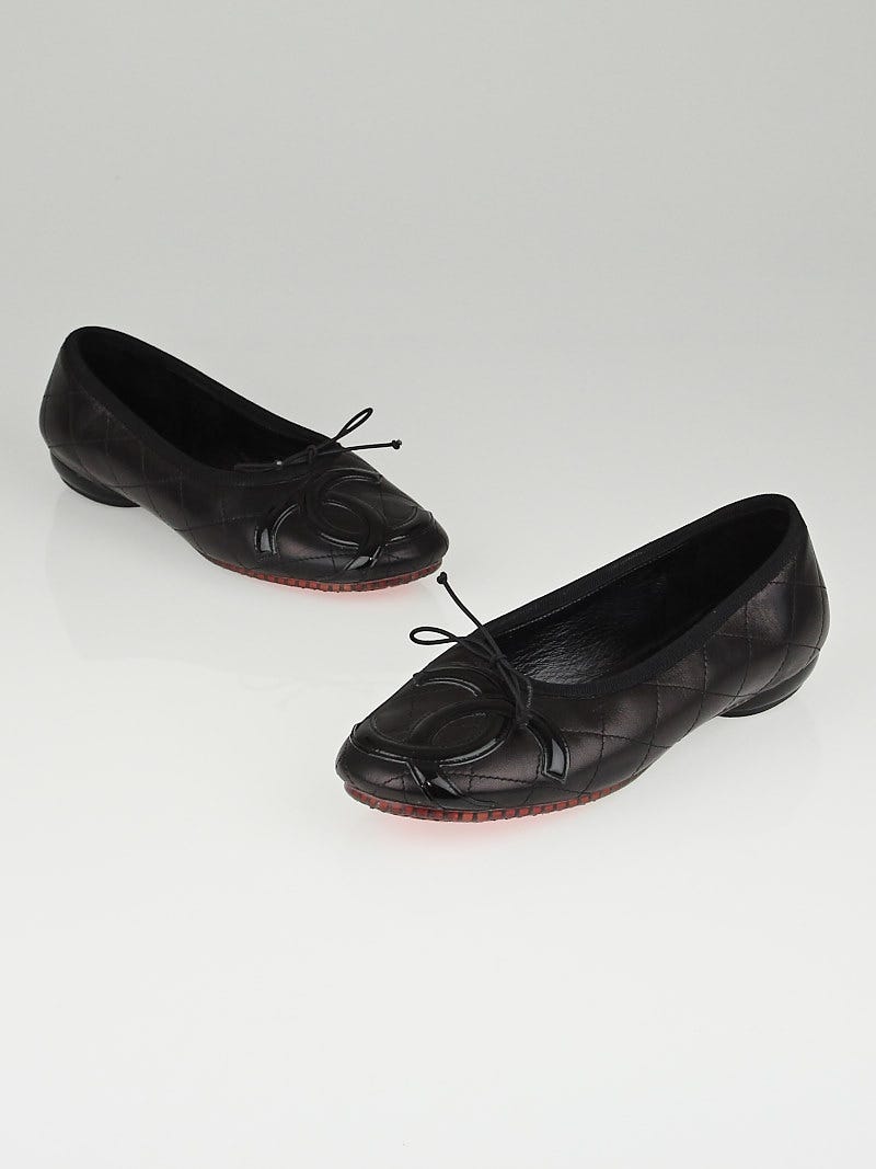 靴 CHANEL CAMBON leather shoes Chanel Black Leather Cambon Ballet Flats Size 9/39.5 | Yoogi's Closet