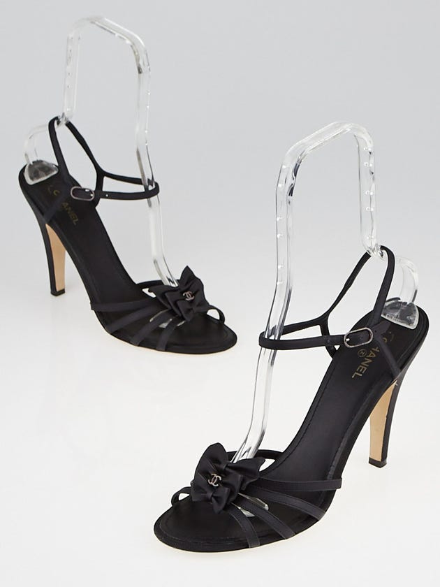 Chanel Black Leather Strappy Bow Sandals Size 11.5/42