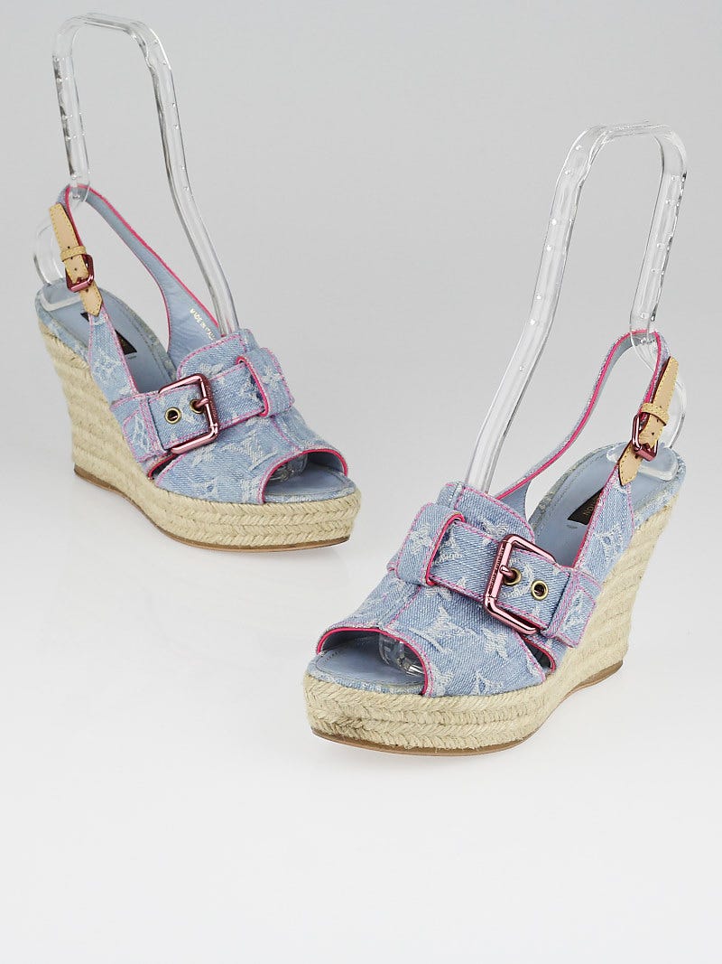 Denim peep toe online wedges
