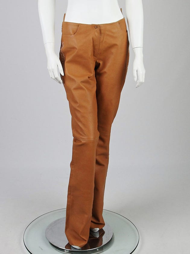 Miu Miu Cognac Calfskin Leather Bootcut Pants Size 8/42